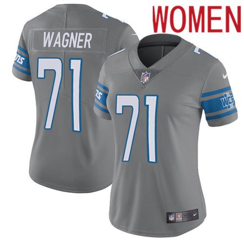 Women Detroit Lions 71 Ricky Wagner Nike Grey Rush Vapor Limited NFL Jersey